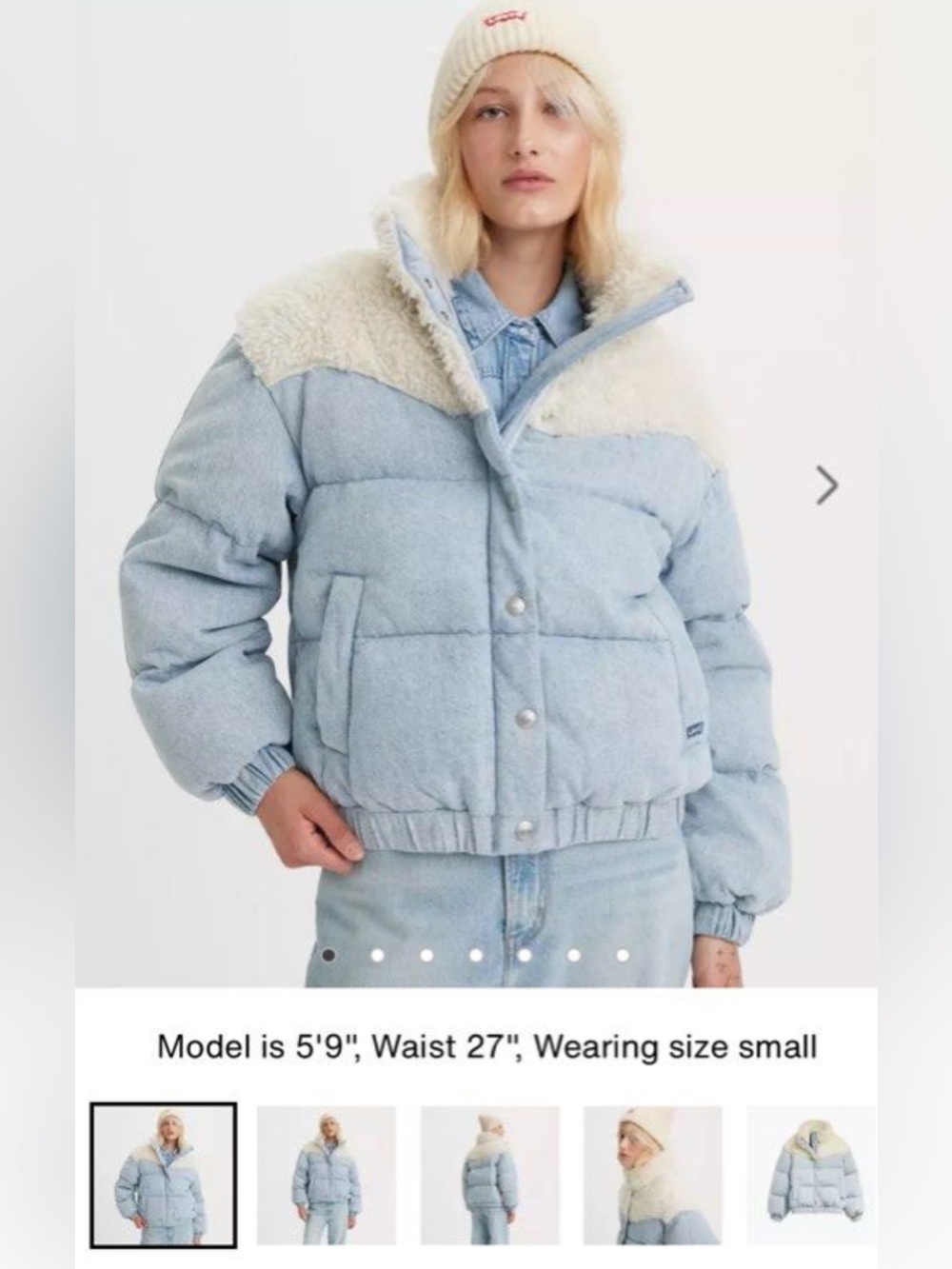 Levi's Juno Western Down Puffer Jacket with Cream Sherpa Collar Size Small